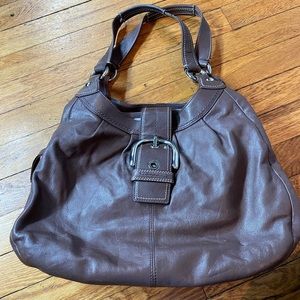 COACH Soho Lynn F15075 Brown Leather Large Hobo Shoulder Bag Purse Buckle